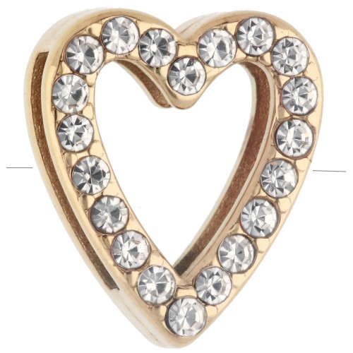 Farfalline a scorrimento a forma di cuore 15x13 mm con strass per laccio da 10 mm - Acciaio inossidabile 304 Dorato