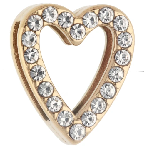 Farfalline a scorrimento a forma di cuore 15x13 mm con strass per laccio da 10 mm - Acciaio inossidabile 304 Dorato