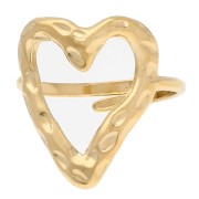 Anello regolabile con motivo a cuore traforato martellato 19x16 mm - Misura 53-56 - Acciaio inossidabile 316 Dorato