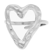 nessuno - Anello regolabile con motivo a cuore traforato martellato 19x16 mm - Misura 53-56 - Acciaio inossidabile 316 Anello regolabile con motivo a cuore traforato martellato 19x16 mm - Misura 53-56 - Acciaio inossidabile 316