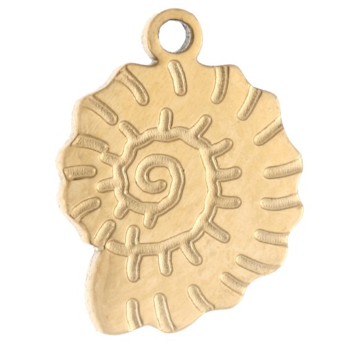Ciondolo a forma di conchiglia e lumaca 11x8 mm - Acciaio inossidabile 316 Dorato x1