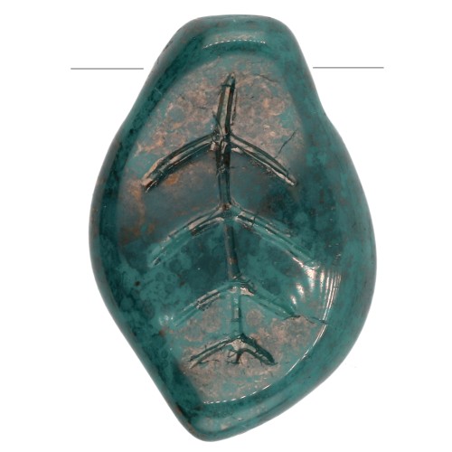 Perla a forma di foglia ondulate in vetro, 15x10 mm - Verde turchese marmorizzato e bronzo scuro, 6 pezzi