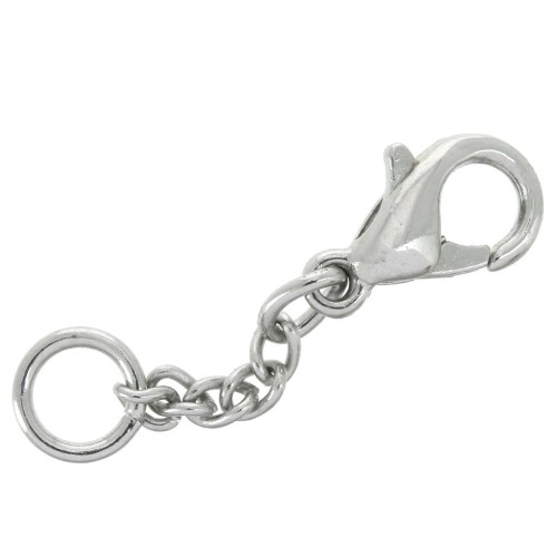 Chiusure a moschettone da 10 mm con catena di estensione e anello - Argento x5