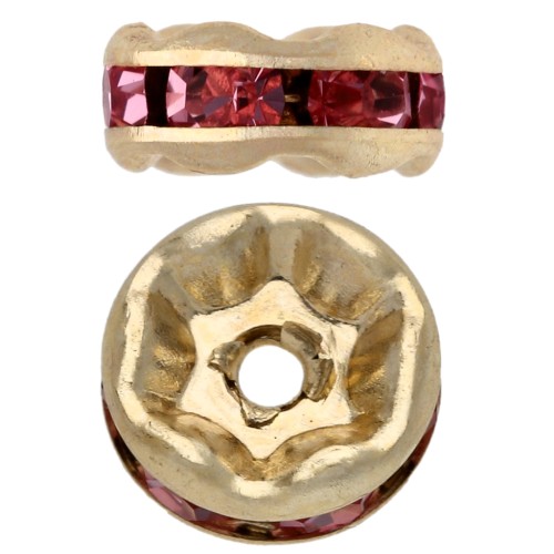 Rondelle con strass da 6 mm - Dorata - Rosa chiaro x4