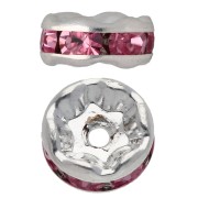 Argentato - Rondelle con strass da 6 mm - Argento - Rosa chiaro x4 Rondelle con strass da 6 mm - Argento - Rosa chiaro x4