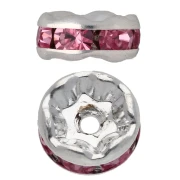 Rondelle con strass da 6 mm - Argento - Rosa chiaro x4