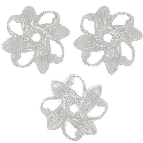 Coppette a forma di fiore lavorate, 10 mm - Argento, 20 pezzi