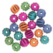 Regalo - Perla rotonda appiattita 12x10 mm in osso inciso - Multicolore x39g
