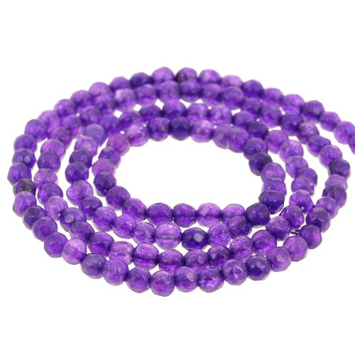 Perla rotonda sfaccettata da 3,5 mm in pietra semipreziosa colorata - Giada viola x 37 cm