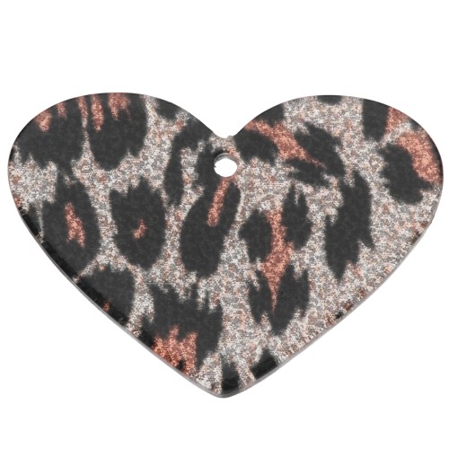 Pendente a forma di cuore 24x34 mm in acetato - Brillantini leopardati neri - Arancione x1