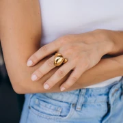 Anello doppio bombato largo - Misura 58 - Acciaio inossidabile 304 Dorato x1