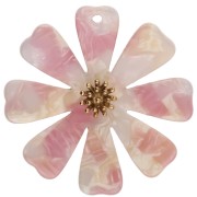 Bianco - Pendenti a forma di fiore da 40 mm in acetato e acciaio inossidabile 304 Dorato - rosa - bianco perlato x2 Pendenti a forma di fiore da 40 mm in acetato e acciaio inossidabile 304 Dorato - rosa - bianco perlato x2
