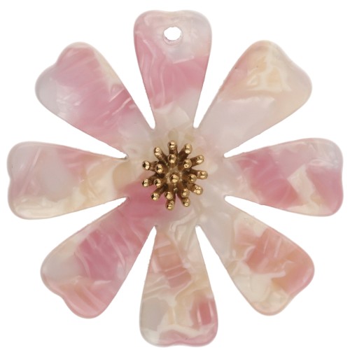 Pendenti a forma di fiore da 40 mm in acetato e acciaio inossidabile 304 Dorato - rosa - bianco perlato x2