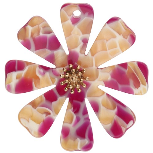 Pendenti a forma di fiore da 40 mm in acetato e acciaio inossidabile 304 Dorato - Fucsia - Miele perlato x2