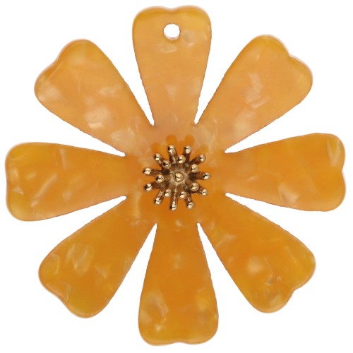 Pendenti a forma di fiore da 40 mm in acetato e acciaio inossidabile 304 Dorato - Arancione perlato x2