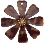 Pendenti a forma di fiore da 40 mm in acetato e acciaio inossidabile 304 Dorato - effetto marmorizzato marrone x2