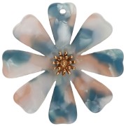 Pendenti a forma di fiore da 40 mm in acetato e acciaio inossidabile 304 Dorato - blu - salmone perlato x2