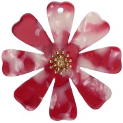Bianco - Pendenti a forma di fiore da 40 mm in acetato e acciaio inossidabile 304 Dorato - rosso - bianco perlato x2 Pendenti a forma di fiore da 40 mm in acetato e acciaio inossidabile 304 Dorato - rosso - bianco perlato x2