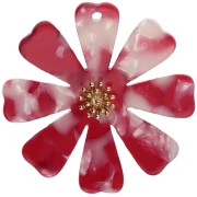 Pendenti a forma di fiore da 40 mm in acetato e acciaio inossidabile 304 Dorato - rosso - bianco perlato x2