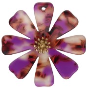 Pendenti a forma di fiore da 40 mm in acetato e acciaio inossidabile 304 Dorato - viola - marrone x2