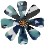 Pendenti a forma di fiore da 40 mm in acetato e acciaio inossidabile 304 Dorato - Multicolore blu - Bianco x2
