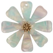 Pendenti a forma di fiore da 40 mm in acetato e acciaio inossidabile 304 Dorato - Menta - Lilla perlato x2