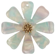 Pendenti a forma di fiore da 40 mm in acetato e acciaio inossidabile 304 Dorato - Menta - Lilla perlato x2