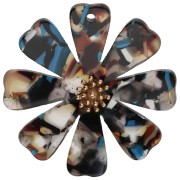 Bianco - Pendenti a forma di fiore da 40 mm in acetato e acciaio inossidabile 304 Dorato - marrone - blu - nero x2 Pendenti a forma di fiore da 40 mm in acetato e acciaio inossidabile 304 Dorato - marrone - blu - nero x2