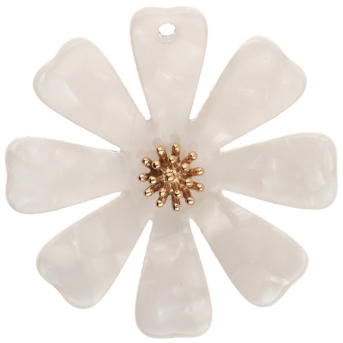 Pendenti a forma di fiore da 40 mm in acetato e acciaio inossidabile 304 Dorato - bianco perlato x2