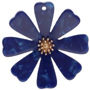 Azul - Pendenti a forma di fiore da 40 mm in acetato e acciaio inossidabile 304 Dorato - Blu scuro perlato x2 Pendenti a forma di fiore da 40 mm in acetato e acciaio inossidabile 304 Dorato - Blu scuro perlato x2