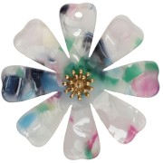 Bianco - Pendenti a forma di fiore da 40 mm in acetato e acciaio inossidabile 304 Dorato - bianco - rosa - verde x2 Pendenti a forma di fiore da 40 mm in acetato e acciaio inossidabile 304 Dorato - bianco - rosa - verde x2