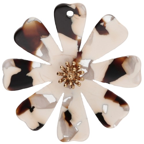 Pendenti a forma di fiore da 40 mm in acetato e acciaio inossidabile 304 Dorato - crema - marrone scuro x2