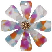 Bianco - Pendenti a forma di fiore da 40 mm in acetato e acciaio inossidabile 304 Dorato - Multicolore perlato x2 Pendenti a forma di fiore da 40 mm in acetato e acciaio inossidabile 304 Dorato - Multicolore perlato x2