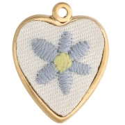 Pendente a forma di cuore ricamato 27x22 mm - motivo floreale - Acciaio inossidabile 304 Dorato x1