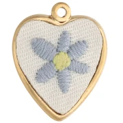 Pendente a forma di cuore ricamato 27x22 mm - motivo floreale - Acciaio inossidabile 304 Dorato x1