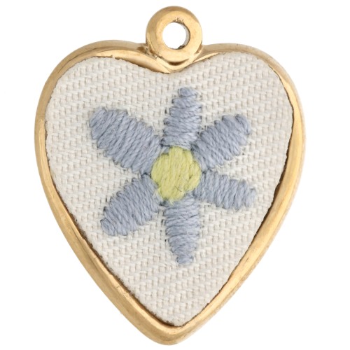 Pendente a forma di cuore ricamato 27x22 mm - motivo floreale - Acciaio inossidabile 304 Dorato x1