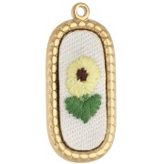 Pendente ovale ricamato 32x14 mm - motivo floreale - Acciaio inossidabile 304 Dorato x1