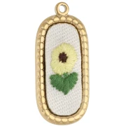 Pendente ovale ricamato 32x14 mm - motivo floreale - Acciaio inossidabile 304 Dorato x1