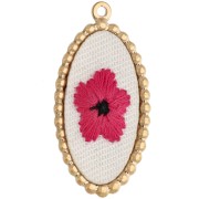 Pendente ovale ricamato 32x16,5 mm - motivo floreale - Acciaio inossidabile 304 Dorato x1