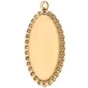 Pendente ovale ricamato 32x16,5 mm - motivo floreale - Acciaio inossidabile 304 Dorato x1