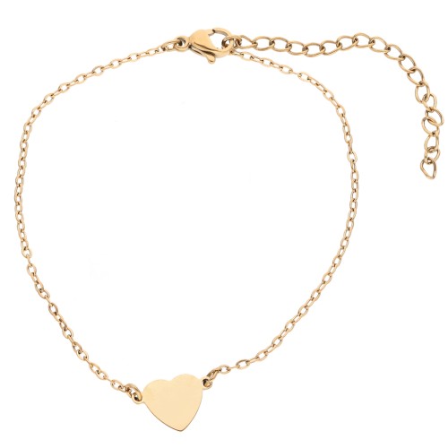 Bracciale con distanziatore a forma di cuore da incidere 12x8,2 mm - Acciaio inossidabile 304 Dorato x 17 cm