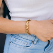 Bracciale a tripla maglia decorativa da 13,5 mm - Acciaio inossidabile 304 Dorato x 16 cm