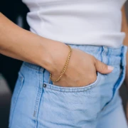 Bracciale a maglia a forma di palma da 3 mm - Acciaio inossidabile 304 Dorato x 16,5 cm