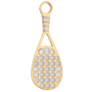 Ciondolo a forma di racchetta da tennis 18x7 mm in resina epossidica - Acciaio inossidabile 316 Dorato - Bianco x1