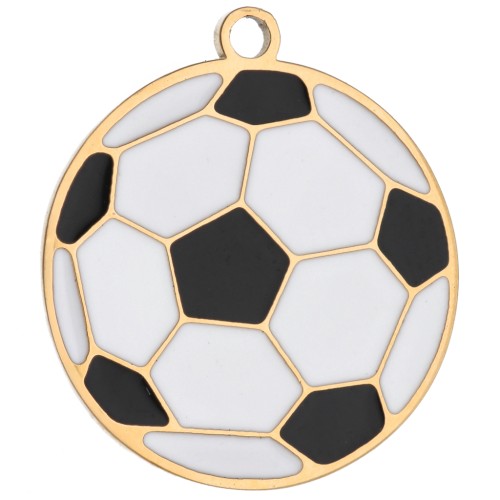 Ciondolo a forma di pallone da calcio da 16 mm in resina epossidica - Acciaio inossidabile 316 Dorato - Bianco - Nero