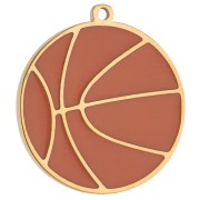 Ciondolo a forma di pallone da basket, 16 mm, resina epossidica - Acciaio inossidabile 316 Dorato - Arancione x1