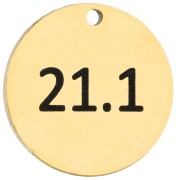 Ciondolo rotondo da 14 mm con incisione 21,1 - Mezza maratona 21,1 km - Acciaio inossidabile 316 Dorato x1