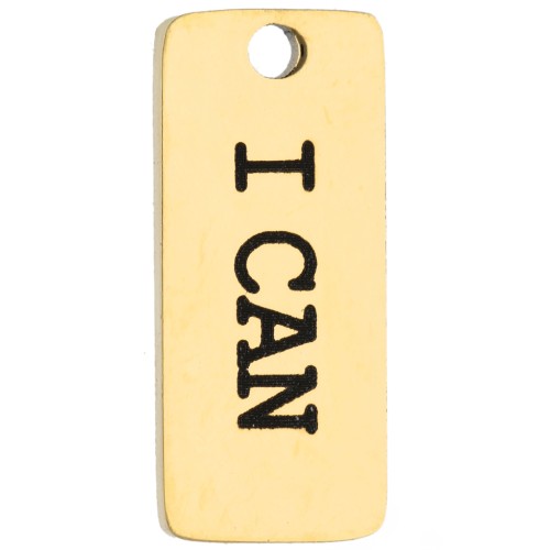 Ciondolo rettangolare 16x7 mm con incisione “I can” - Acciaio inossidabile 316 Dorato x1