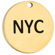 Ciondolo rotondo da 14 mm con incisione NYC - Maratona di New York - Acciaio inossidabile 316 Dorato x1