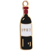 Ciondolo a forma di bottiglia di vino 18x5 mm in resina epossidica - Acciaio inossidabile 316 Dorato - Nero